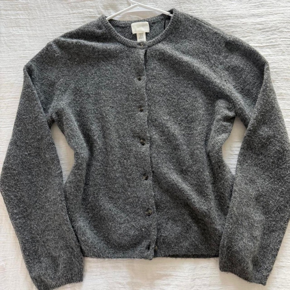 Classic Charcoal Crewneck Button Cardigan